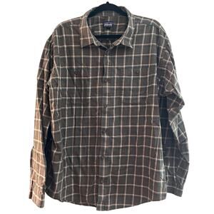 Patagonia Shirt Button Up Brown Plaid Flannel Organic Cotton Long Sleeve-Large